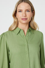 Plain Puff Sleeve Button-Up Shirt