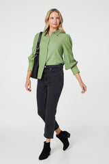 Plain Puff Sleeve Button-Up Shirt