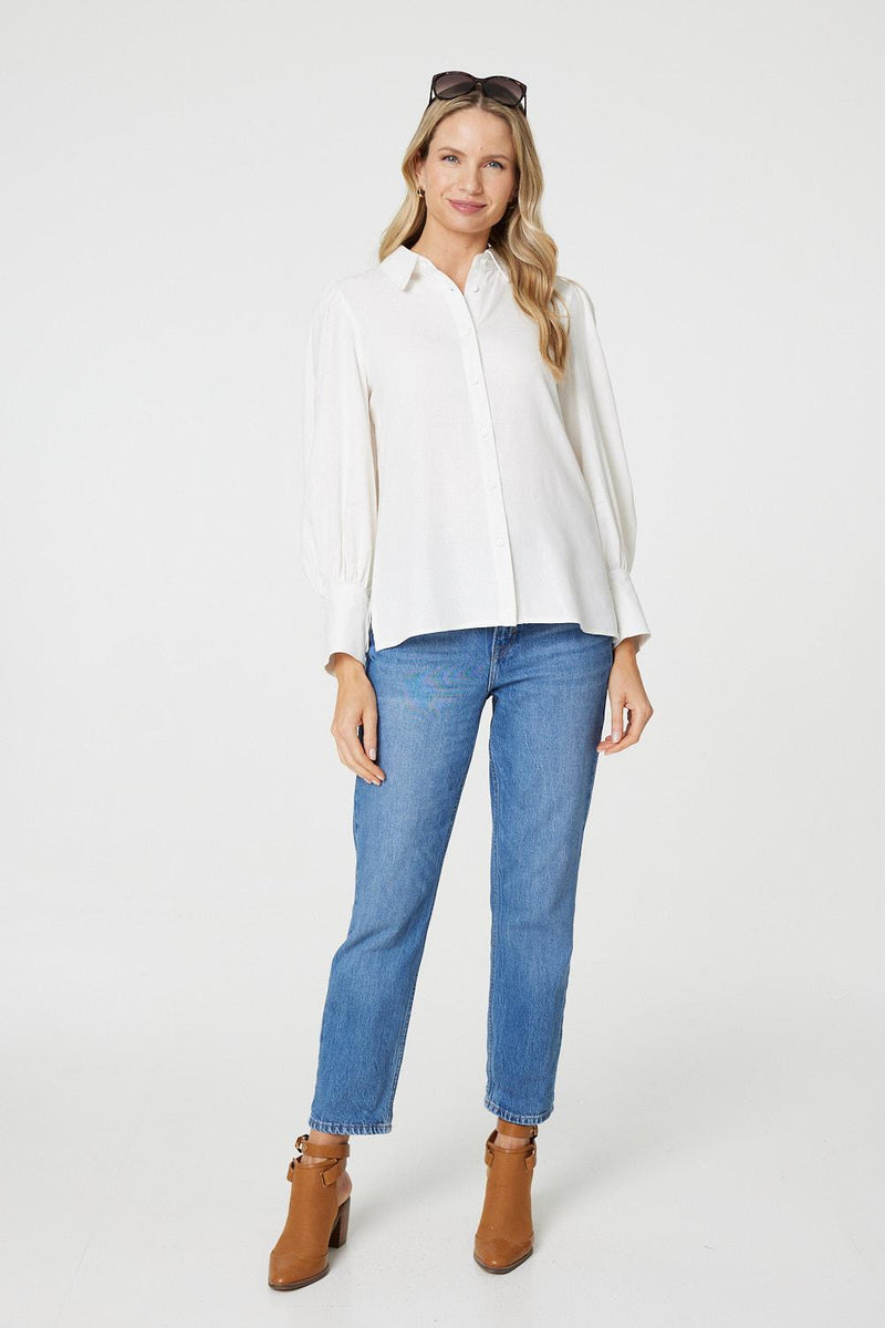 Plain Puff Sleeve Button-Up Shirt