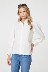 Plain Puff Sleeve Button-Up Shirt