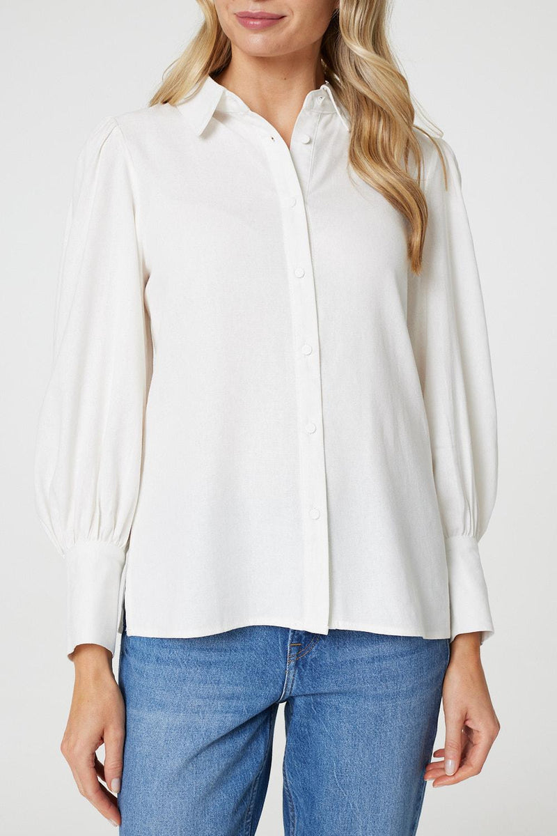 Plain Puff Sleeve Button-Up Shirt