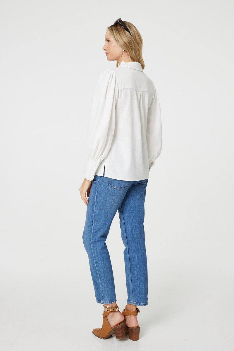 Plain Puff Sleeve Button-Up Shirt