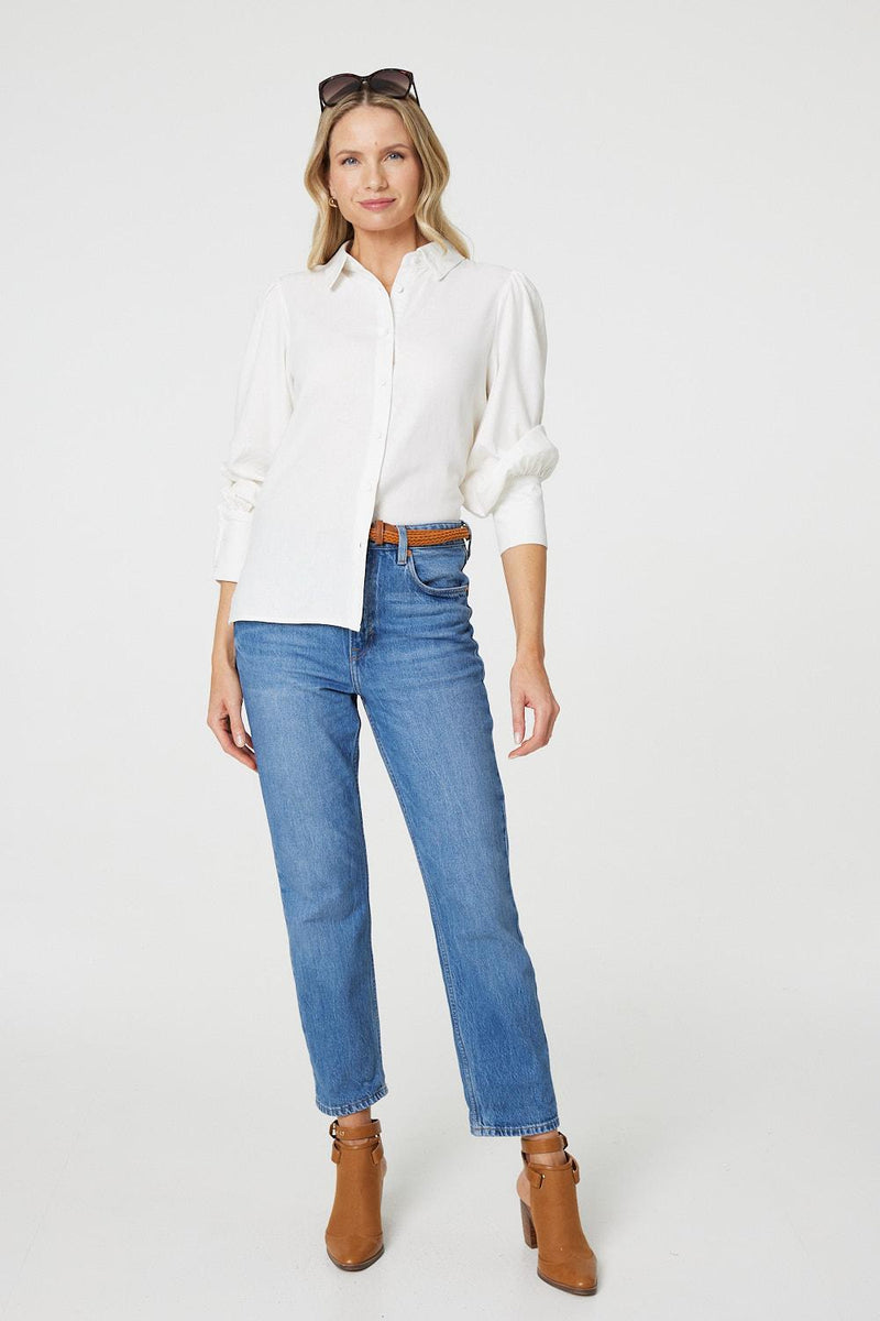 Plain Puff Sleeve Button-Up Shirt