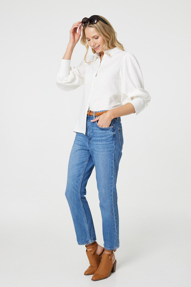 Plain Puff Sleeve Button-Up Shirt