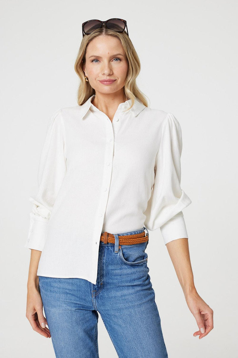 Plain Puff Sleeve Button-Up Shirt