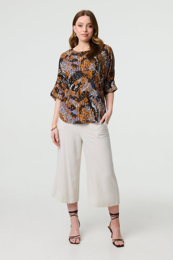 Animal Print 3/4 Sleeve Relaxed Top