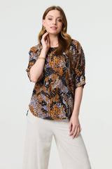 Animal Print 3/4 Sleeve Relaxed Top
