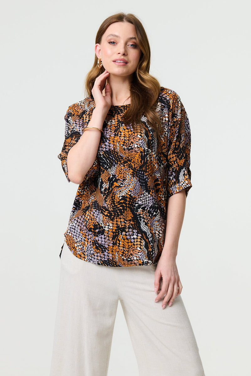 Animal Print 3/4 Sleeve Relaxed Top