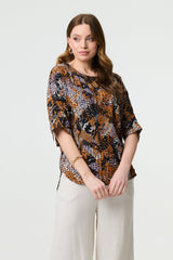 Animal Print 3/4 Sleeve Relaxed Top