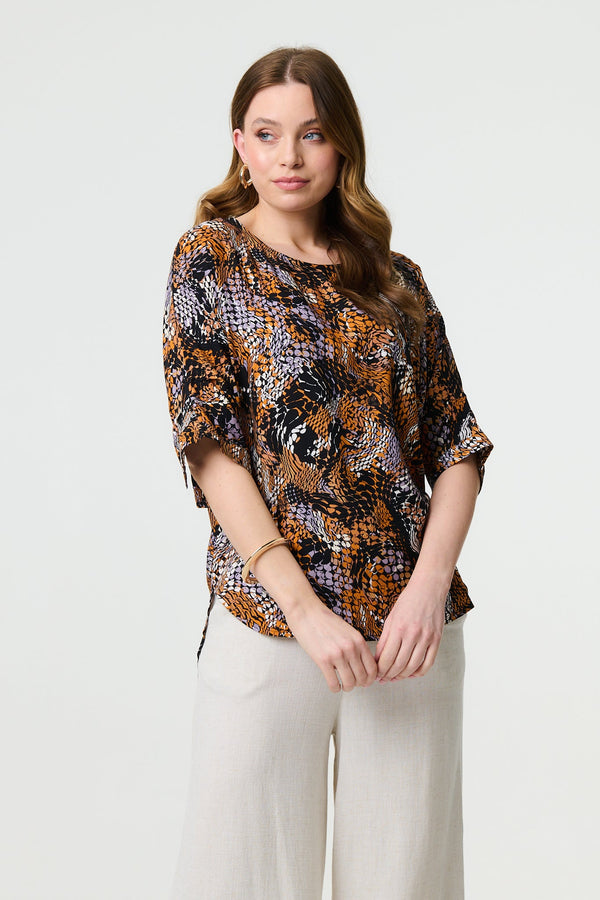 Animal Print 3/4 Sleeve Relaxed Top