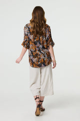 Animal Print 3/4 Sleeve Relaxed Top