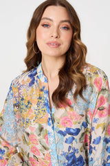Floral Print Longline Semi Sheer Shirt