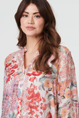 Floral Print Longline Semi Sheer Shirt