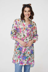 Floral Long Sleeve Longline Blouse