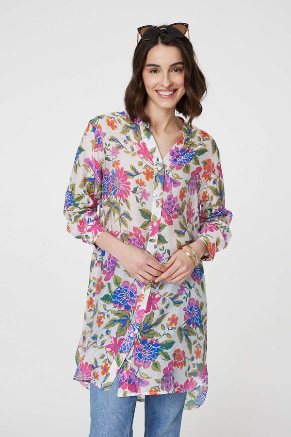 Floral Long Sleeve Longline Blouse