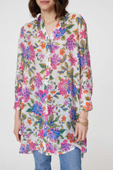 Floral Long Sleeve Longline Blouse