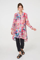 Printed Long Sleeve Semi Sheer Shirt