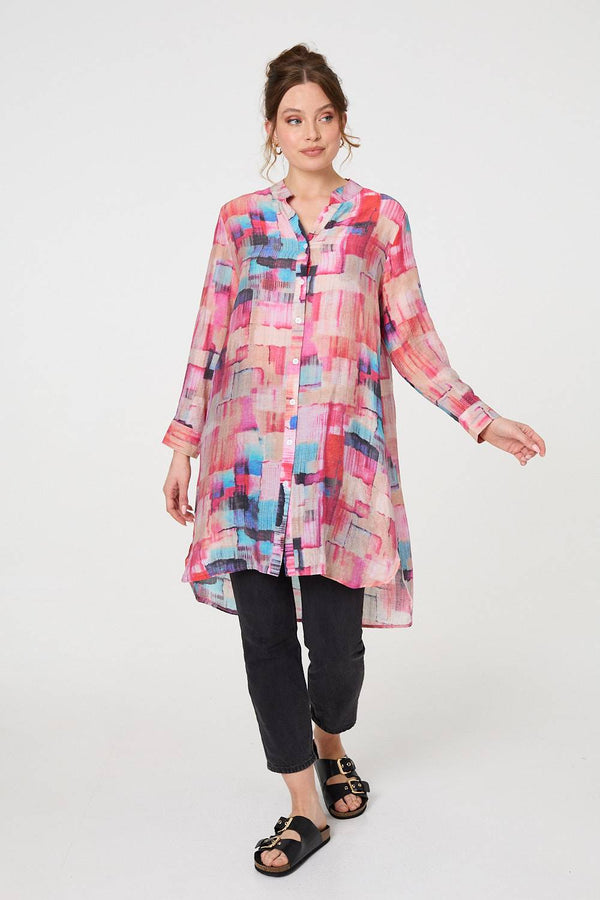 Printed Long Sleeve Semi Sheer Shirt