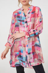 Printed Long Sleeve Semi Sheer Shirt