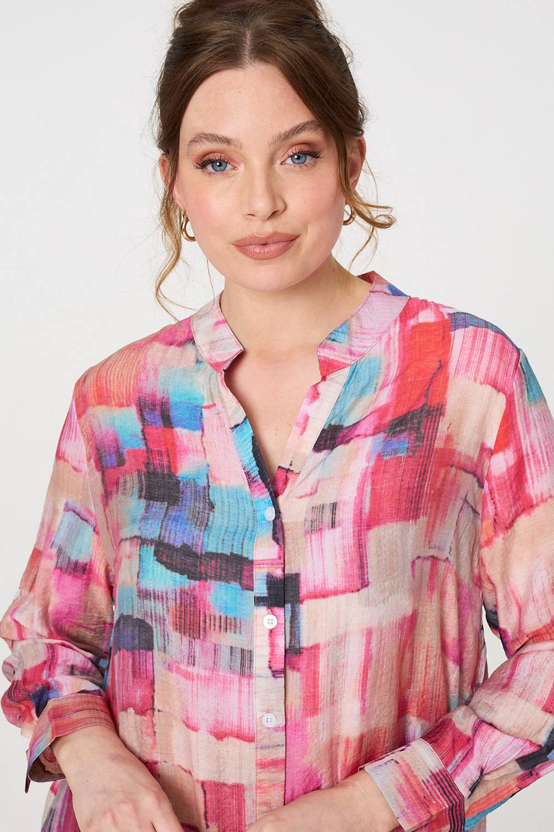 Printed Long Sleeve Semi Sheer Shirt