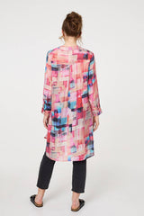 Printed Long Sleeve Semi Sheer Shirt