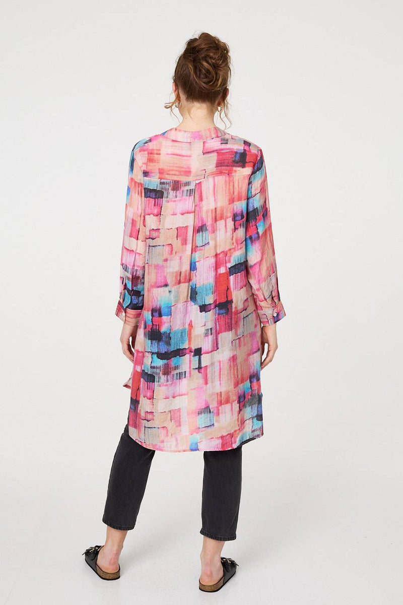 Printed Long Sleeve Semi Sheer Shirt