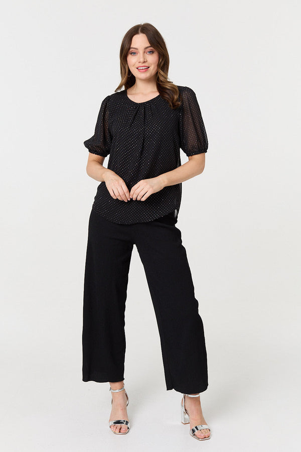 Polka Dot Print Semi Sheer Blouse