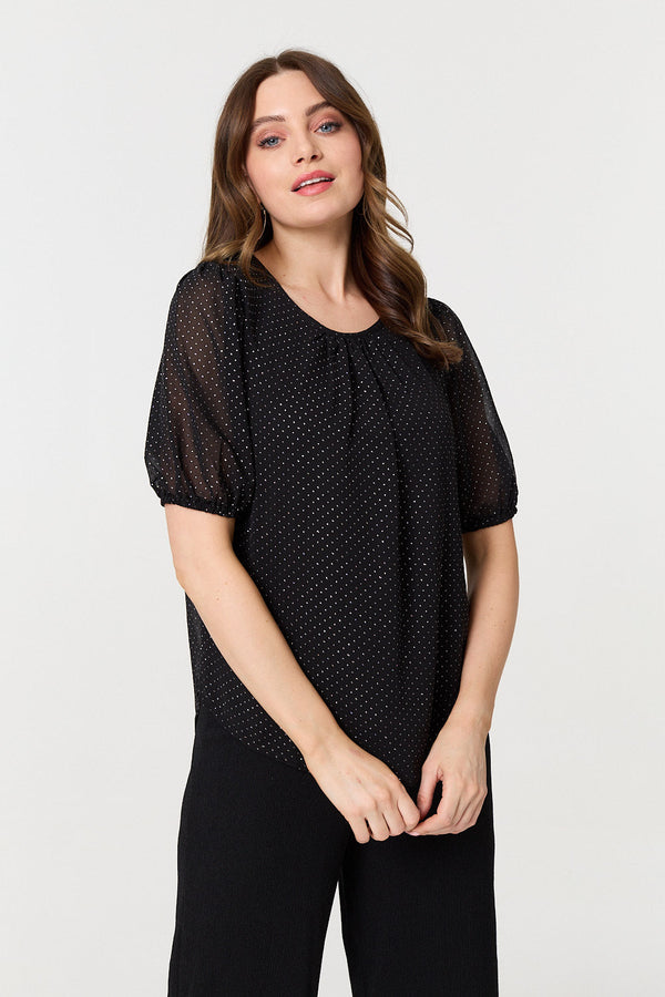 Polka Dot Print Semi Sheer Blouse