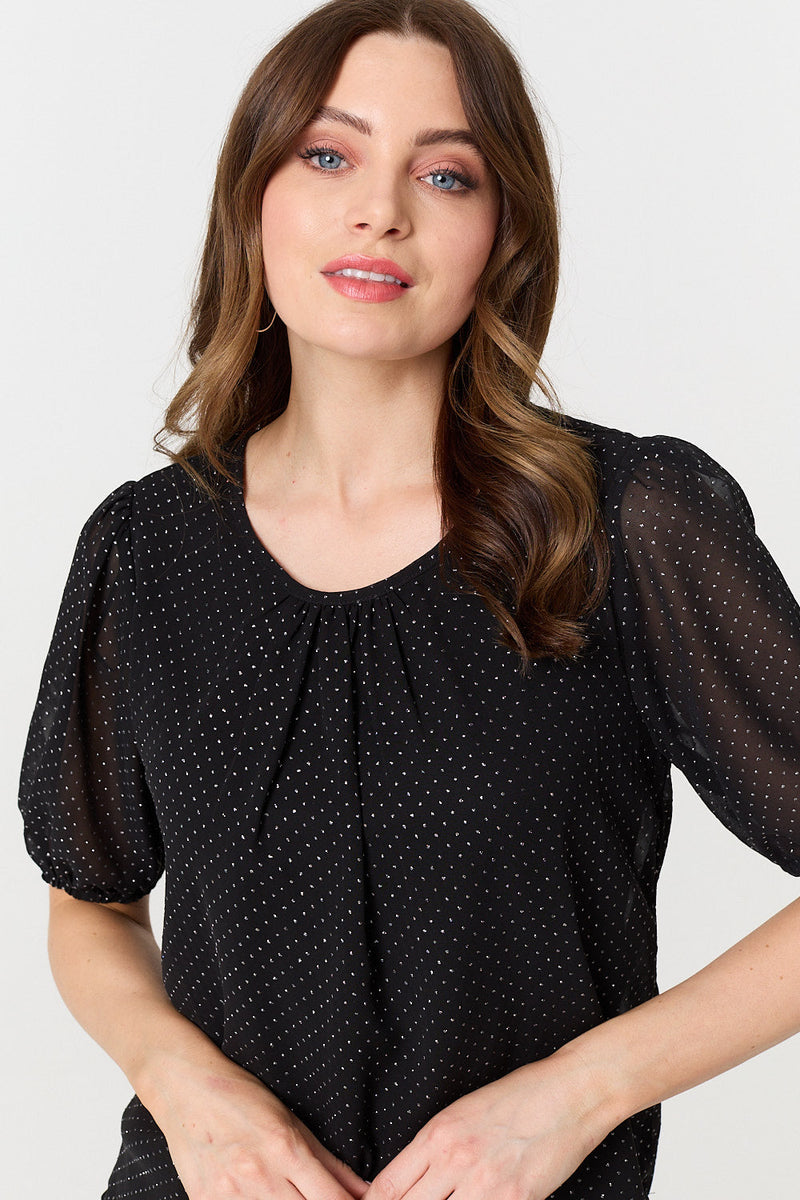 Polka Dot Print Semi Sheer Blouse