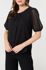Polka Dot Print Semi Sheer Blouse