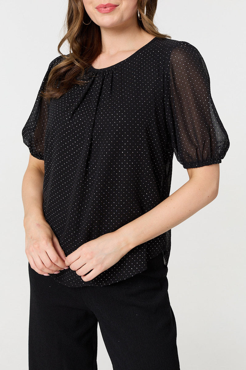 Polka Dot Print Semi Sheer Blouse