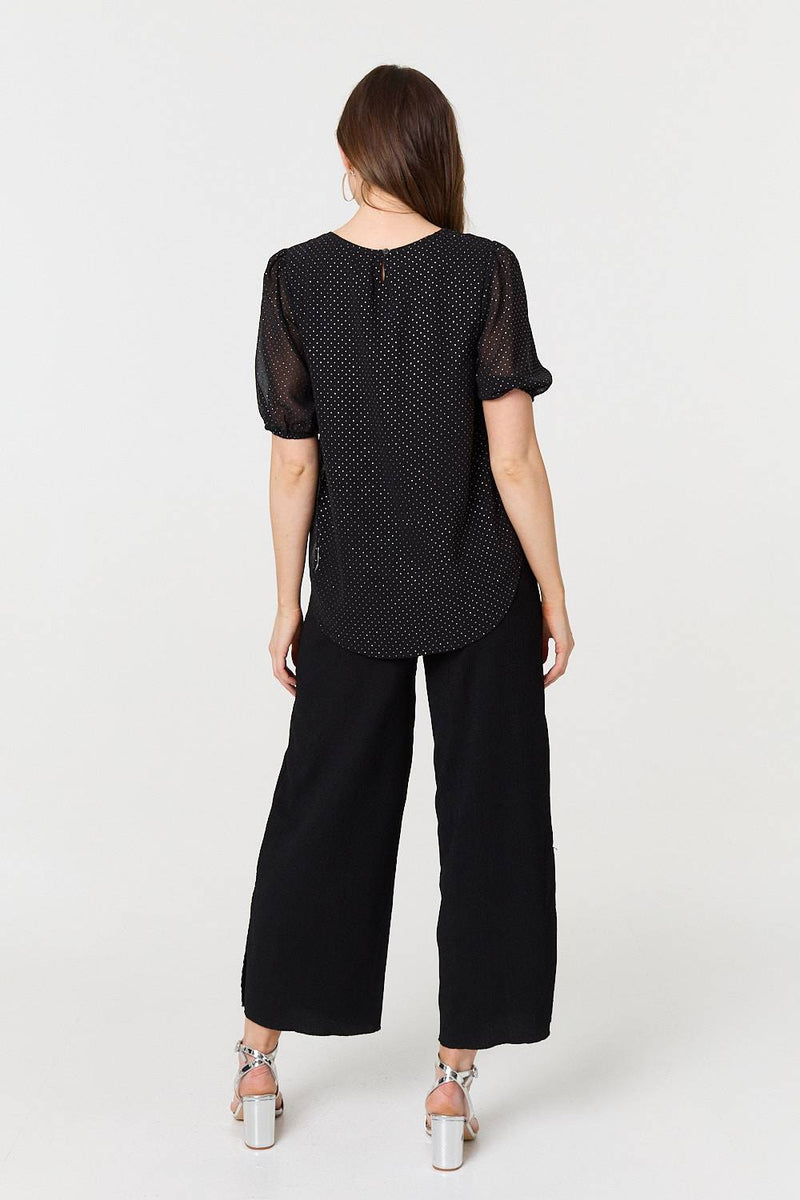 Polka Dot Print Semi Sheer Blouse