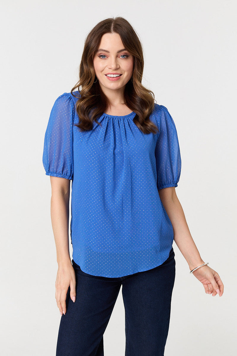 Polka Dot Print Semi Sheer Blouse