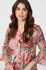 Floral 3/4 Frill Sleeve Relaxed Blouse