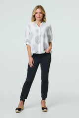 Printed Relaxed 3/4 Sleeve Blouse