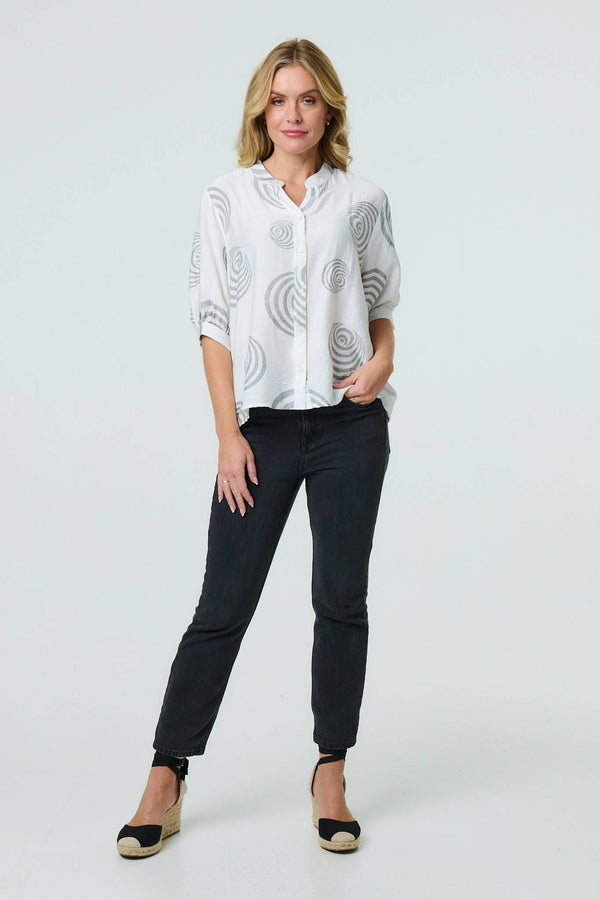 Printed Relaxed 3/4 Sleeve Blouse