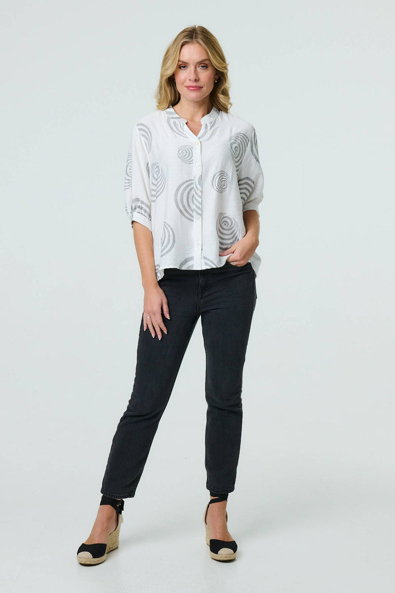 Printed Relaxed 3/4 Sleeve Blouse