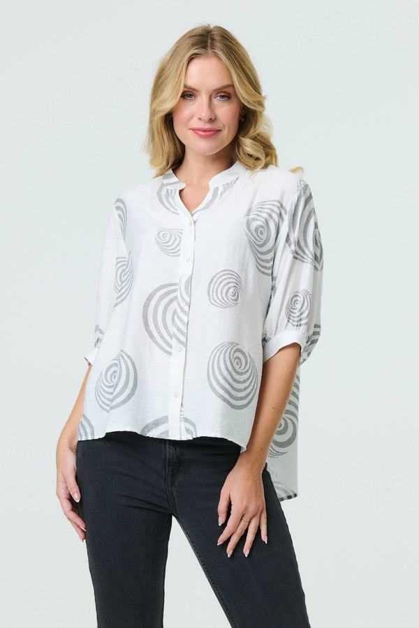 Printed Relaxed 3/4 Sleeve Blouse
