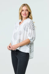 Printed Relaxed 3/4 Sleeve Blouse