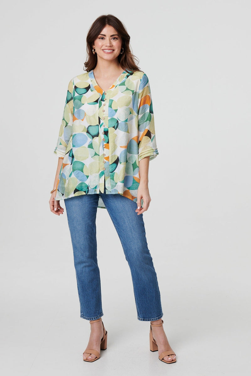 Printed Curved Hem 3/4 Sleeve Blouse