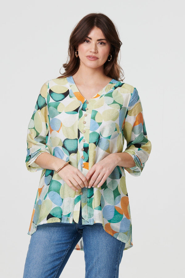 Printed Curved Hem 3/4 Sleeve Blouse