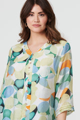 Printed Curved Hem 3/4 Sleeve Blouse