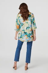 Printed Curved Hem 3/4 Sleeve Blouse