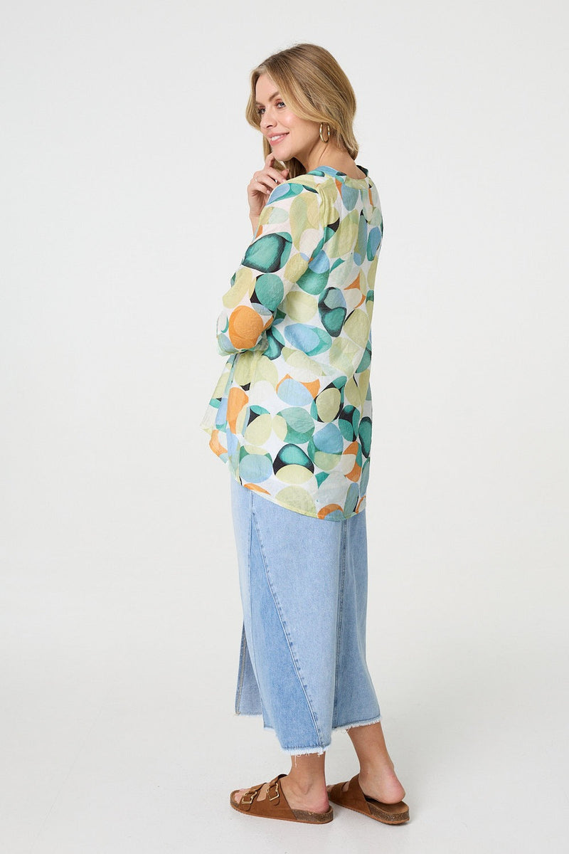 Printed Curved Hem 3/4 Sleeve Blouse