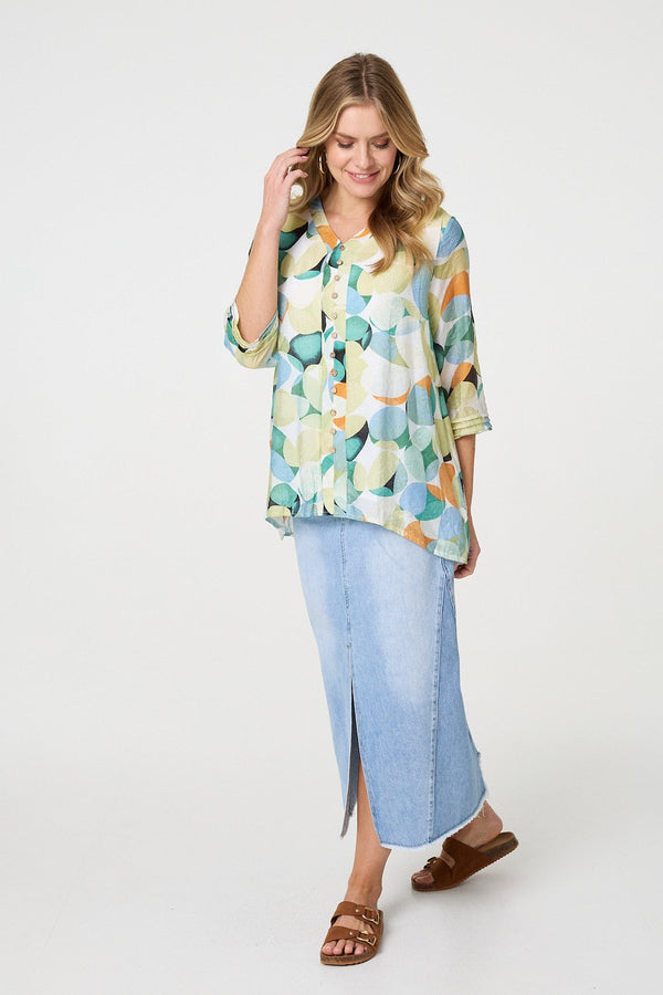 Printed Curved Hem 3/4 Sleeve Blouse