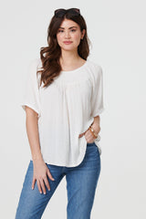 Textured Semi Sheer Shirred Bardot Top