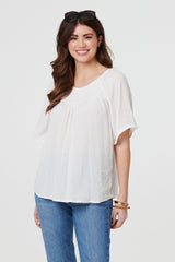 Textured Semi Sheer Shirred Bardot Top