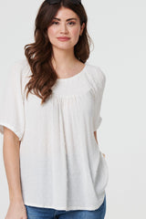 Textured Semi Sheer Shirred Bardot Top