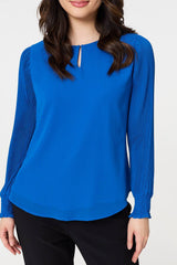 Keyhole Cut-Out Neck Long Sleeve Blouse