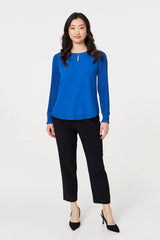 Keyhole Cut-Out Neck Long Sleeve Blouse